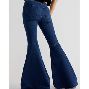 Free People Just Float On Wide Flare 70s High Waisted Soft Stretch Jeans Pants